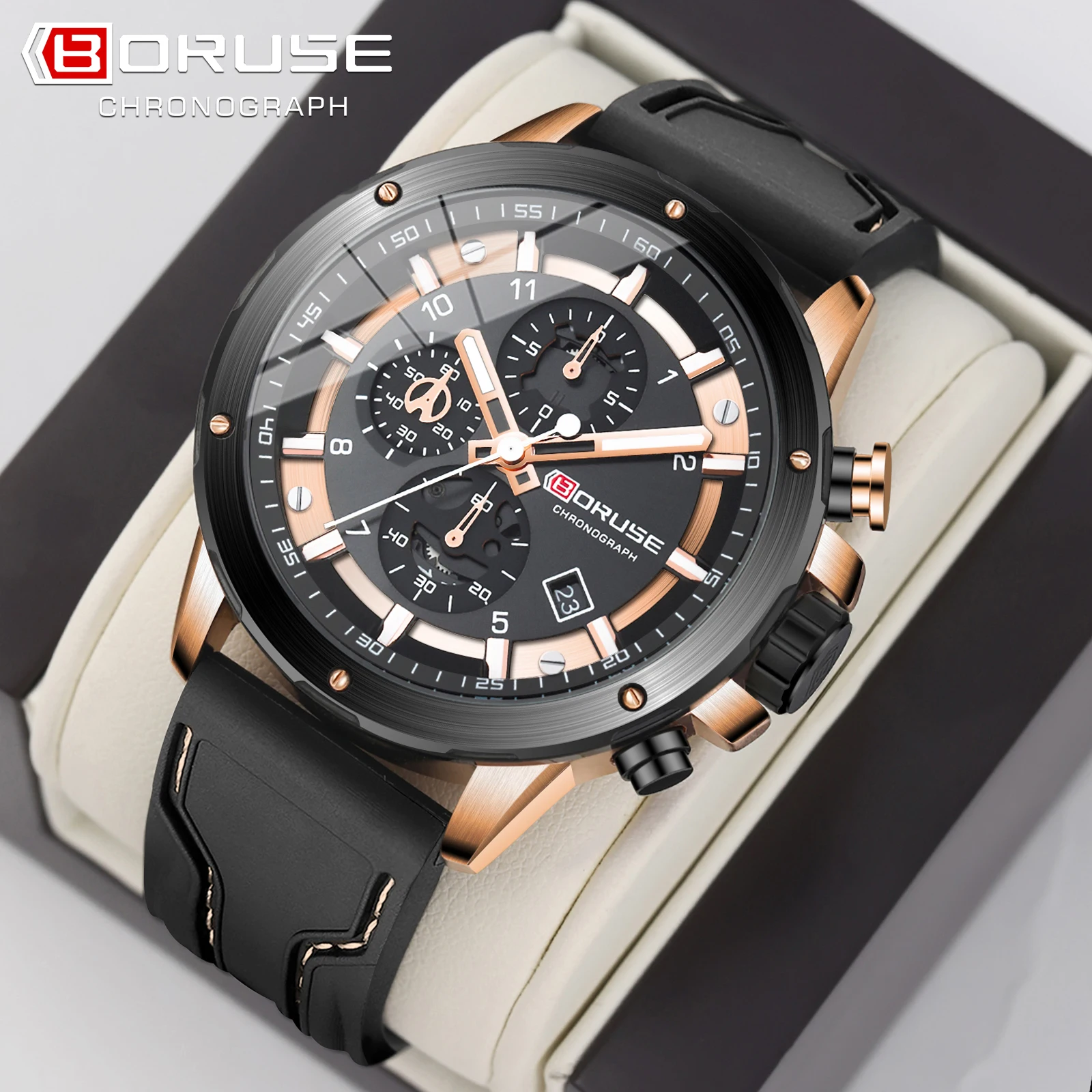 BORUSE Relojes luminosos de moda para hombres Reloj cronógrafo deportivo de lujo para hombres ​ Reloj de pulsera digital con reloj de cuarzo resistente al agua