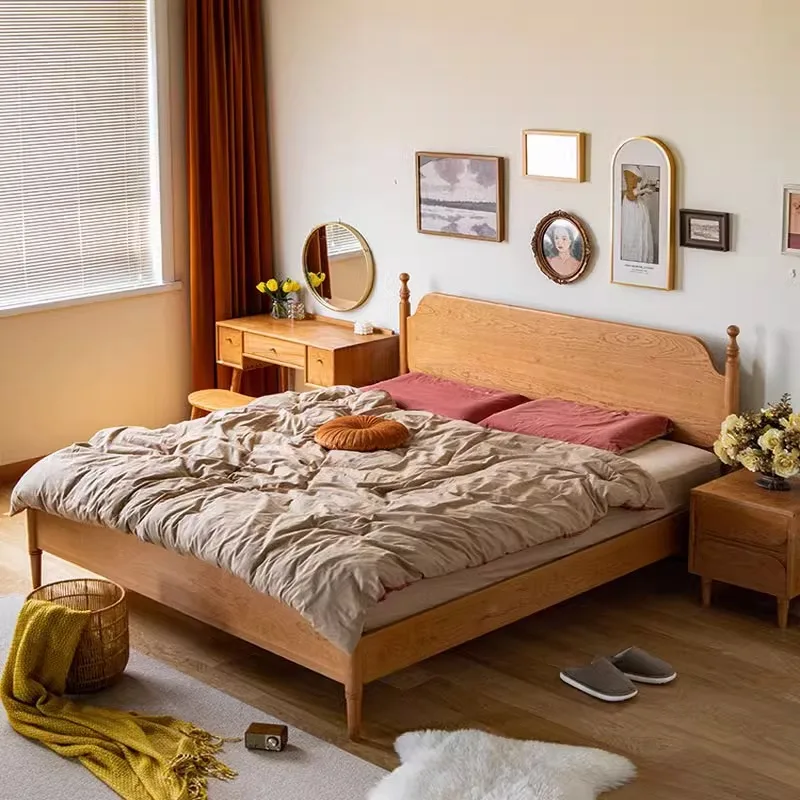 Konfigurowalne nordyckie retro łóżko w stylu japońskim z drewna wiśniowego, proste meble do sypialni, łóżko ślubne 1,8 metra