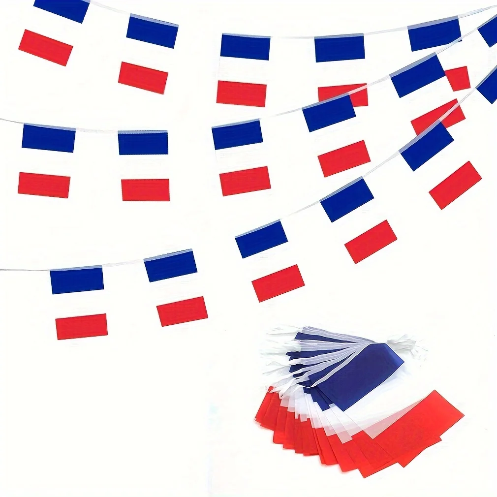 3Jflag 24pcs,France String Flag Banners, Patriotic Events 14th Of July French Bastille Day Celebrations polyester fabric