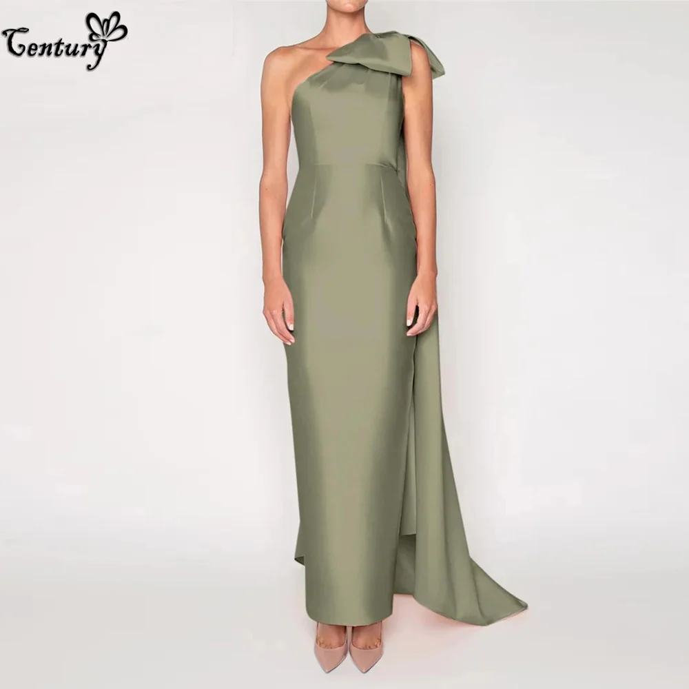 

Sage Green Prom Dress Long 2024 Big Bow Sheath One Shoulder Satin Pageant Evening Gowns Formal Party Dresses Customized