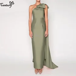 Sage Green Prom Dress Long 2024 Big Bow Sheath One Shoulder Satin Pageant Evening Gowns Formal Party Dresses Customized