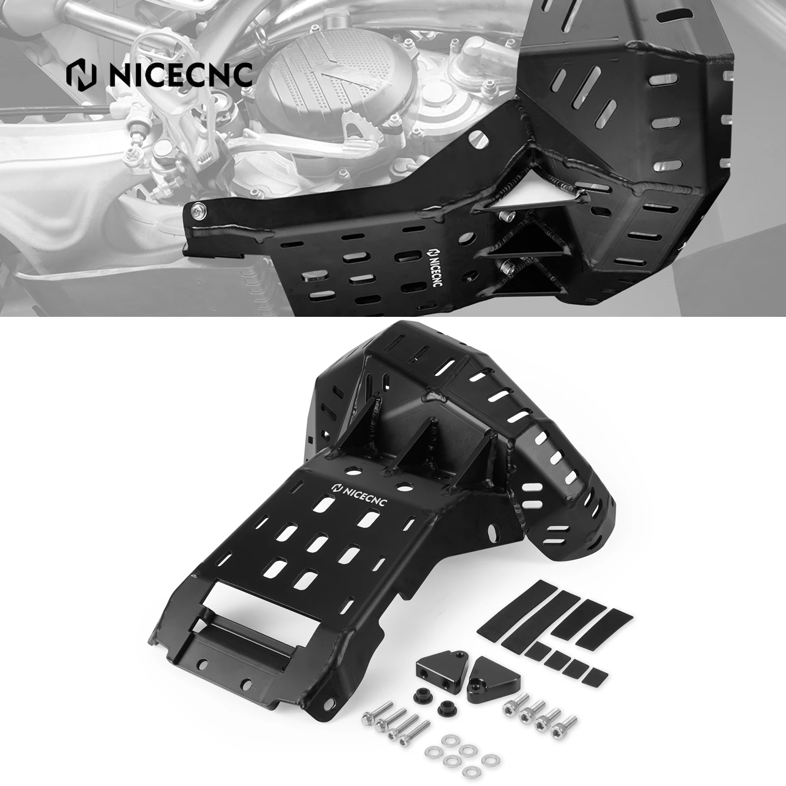 NICECNC For KTM 2024-2025 EXC 300 EXC 250 SX 250 XCW 300 For Husqvarna TE 300 TE 250 GasGas EC 300 Skid Plate with Pipe Guard