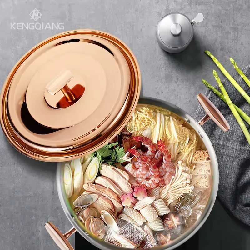 Factory Wholesale 304 Stainless Steel Hotpot Pot Rose Golden Kitchen Cookware Pot Metal Hotpot With All-steel Lid for Cooking
