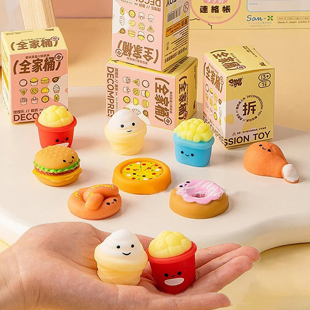 Blind Box Stress Relief Squeeze Miniature Fast Food Hamburger Pizza Soft Glue Kawaii Fidget Mystery Toy for Children Girl Gifts