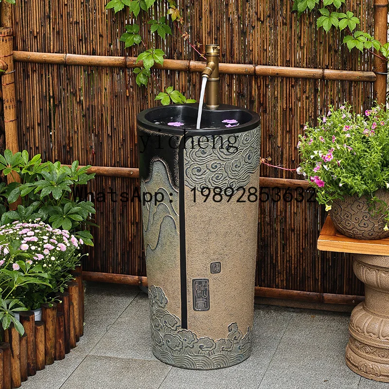 Chinese balcony column basin integrated floor wash basin courtyard outdoor wash basin
