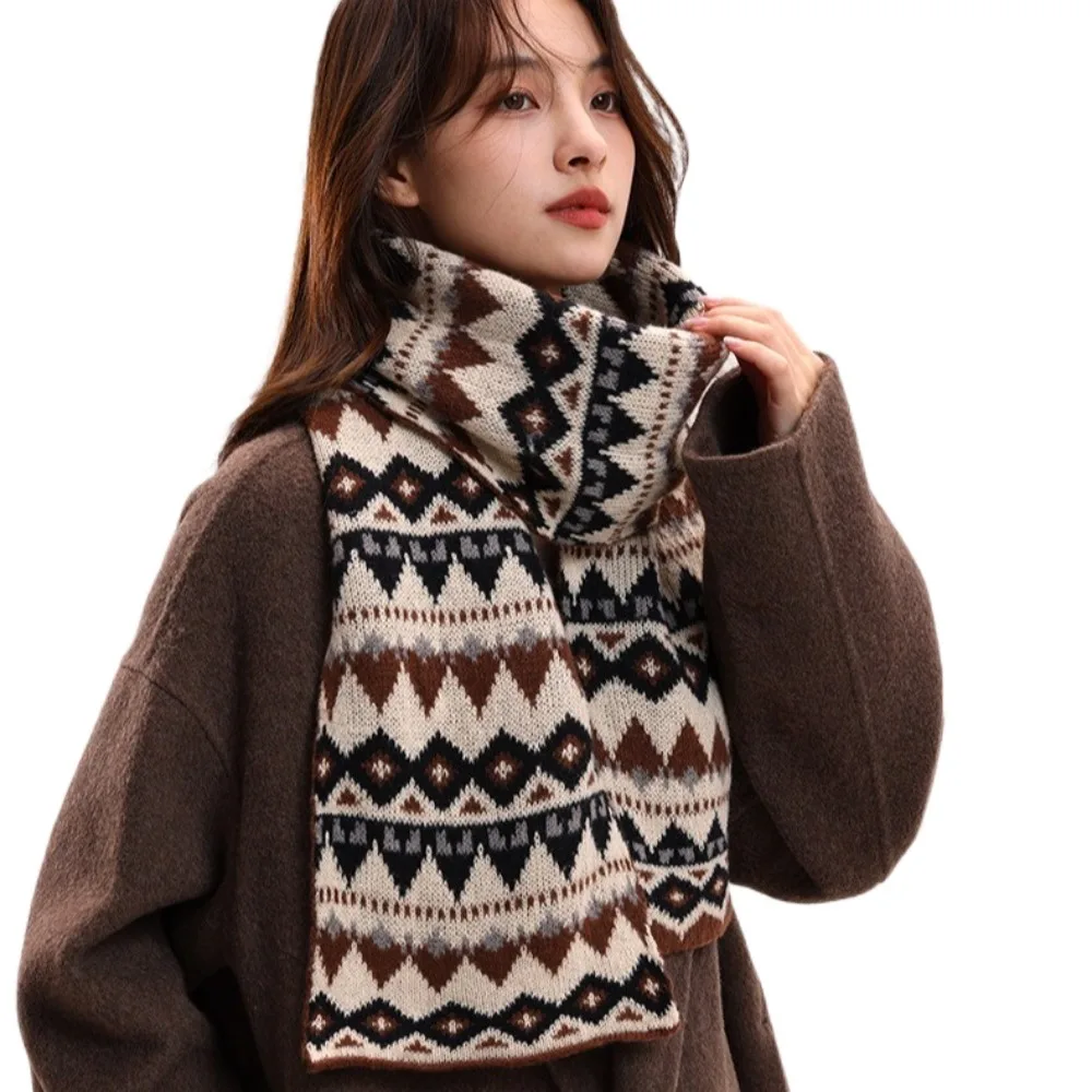 Casual Jacquard Winter Knitted Scarves Korean Style Thickened Women Scarf Windproof Crochet Woolen Neckerchiefs New Year Gift