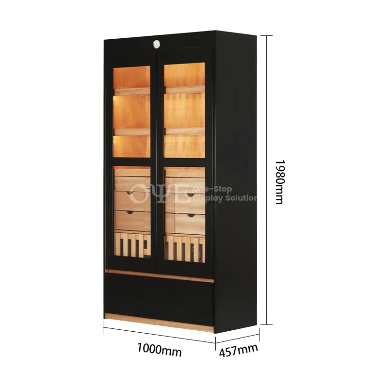 custom.Cigar Room Fixture Cigar Humidor Smoke Shop Display Cabinet Large Capacity Cigar Humidor with Led Lighting