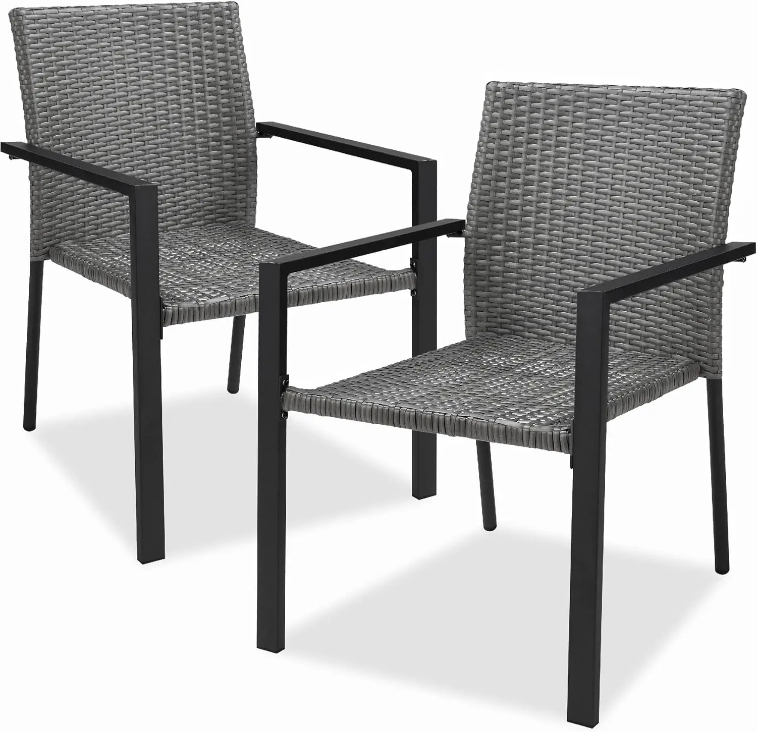 

Outdoor Wicker Dining Chairs All-Weather Firepit Armchair w/Armrests, Steel Frame for Patio, Deck, Garden, Yard - Gray