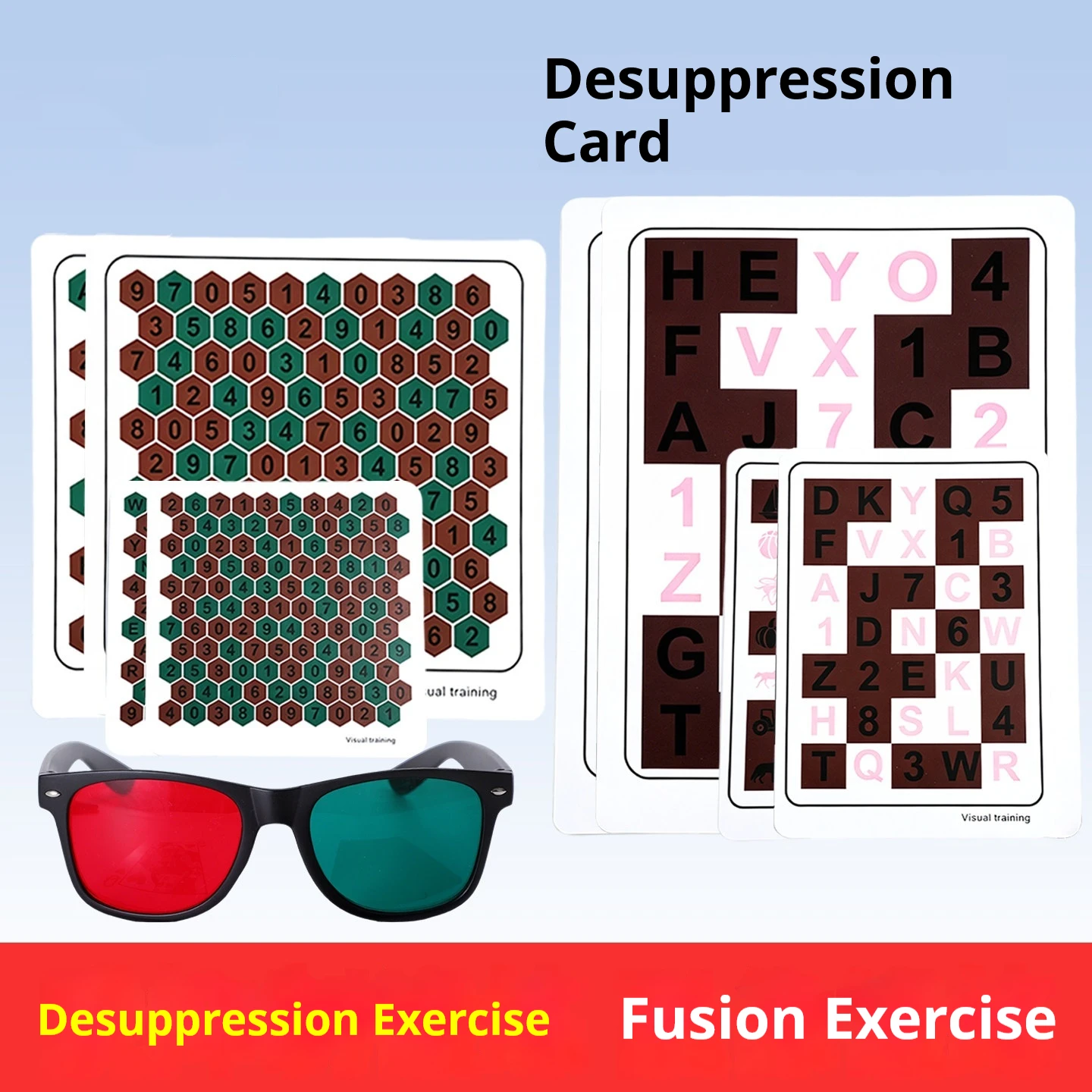 Red Green Vision Training Glasses with Cards Binocular Vision Training Set for Eye Coordination Visual Balance Focus Practice