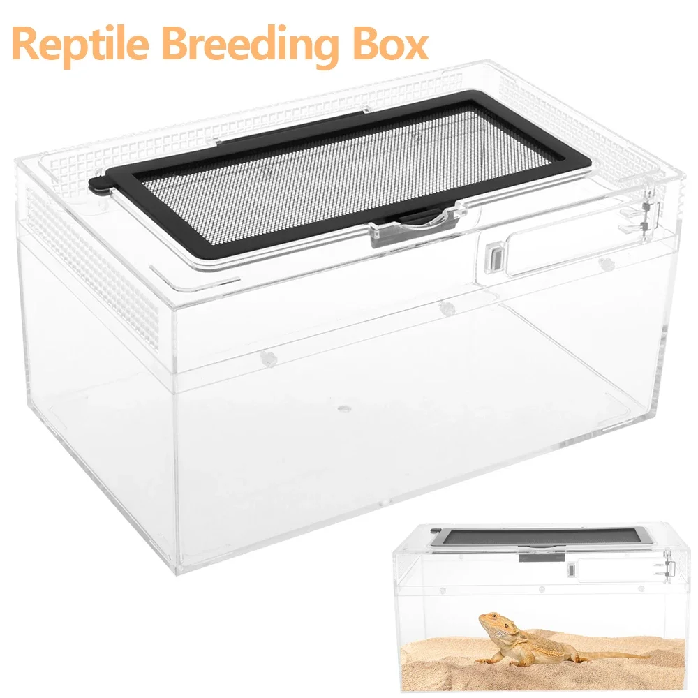 Terrario para Reptiles, Tanque Transparente y Transpirable para Anfibios, Caja de Cría Anti-Escape para Tortugas, Arañas, Lagartos, Serpientes, Ranas y Reptiles