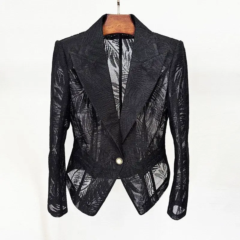 Spring Summer 2026 Embroidered Mesh Jacket Suit Celebrity Fashion Slim Fit Breathable Denim Style Long Sleeve Double Breasted