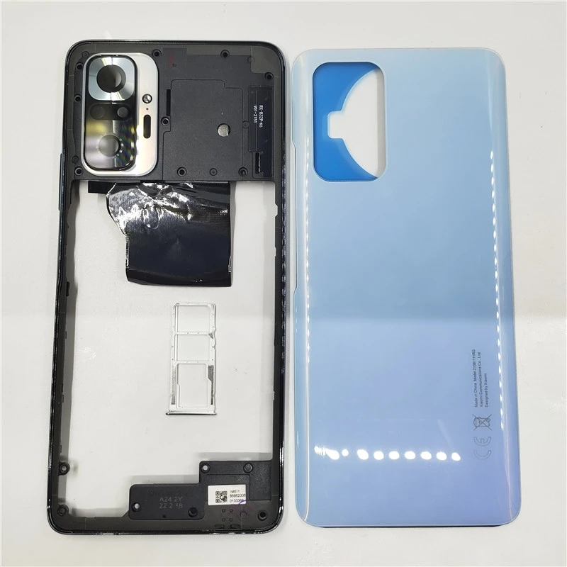 الباب الخلفي للإسكان الكامل لهاتف Xiaomi Redmi Note 10 Pro 4G M2101K6G الإطار الأوسط + الغطاء الخلفي + علبة بطاقة Sim