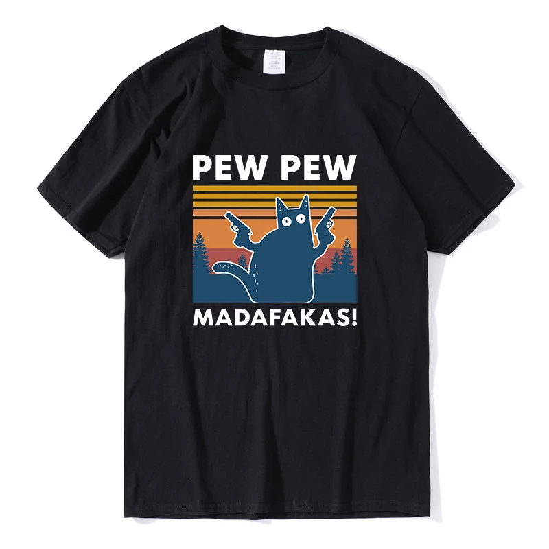 

FPPew Pew Madafakas 100, хлопковая футболка с рисунком, мужская новинка, винтажная мужская футболка с забавным котом, белые футболки в стиле Харадзюку, юмор, подарок