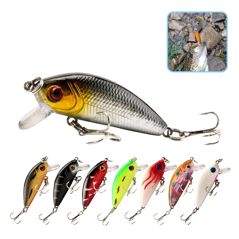 1PC 5cm/3.4g Simulation Bait Rock 8-Color Minnow Hard Bait Sea Freshwater Fishing Gear 3D Eye Can Sink 0.5-1.5M Swimming Wobbler