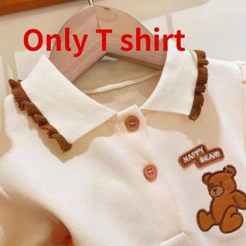 2024 Summer Korea Kids Clothes for Girls Cute Bear Polo T-shirt + Pleated Skirt 2 Piece Suit Baby Girls Strawberry Polo Dress