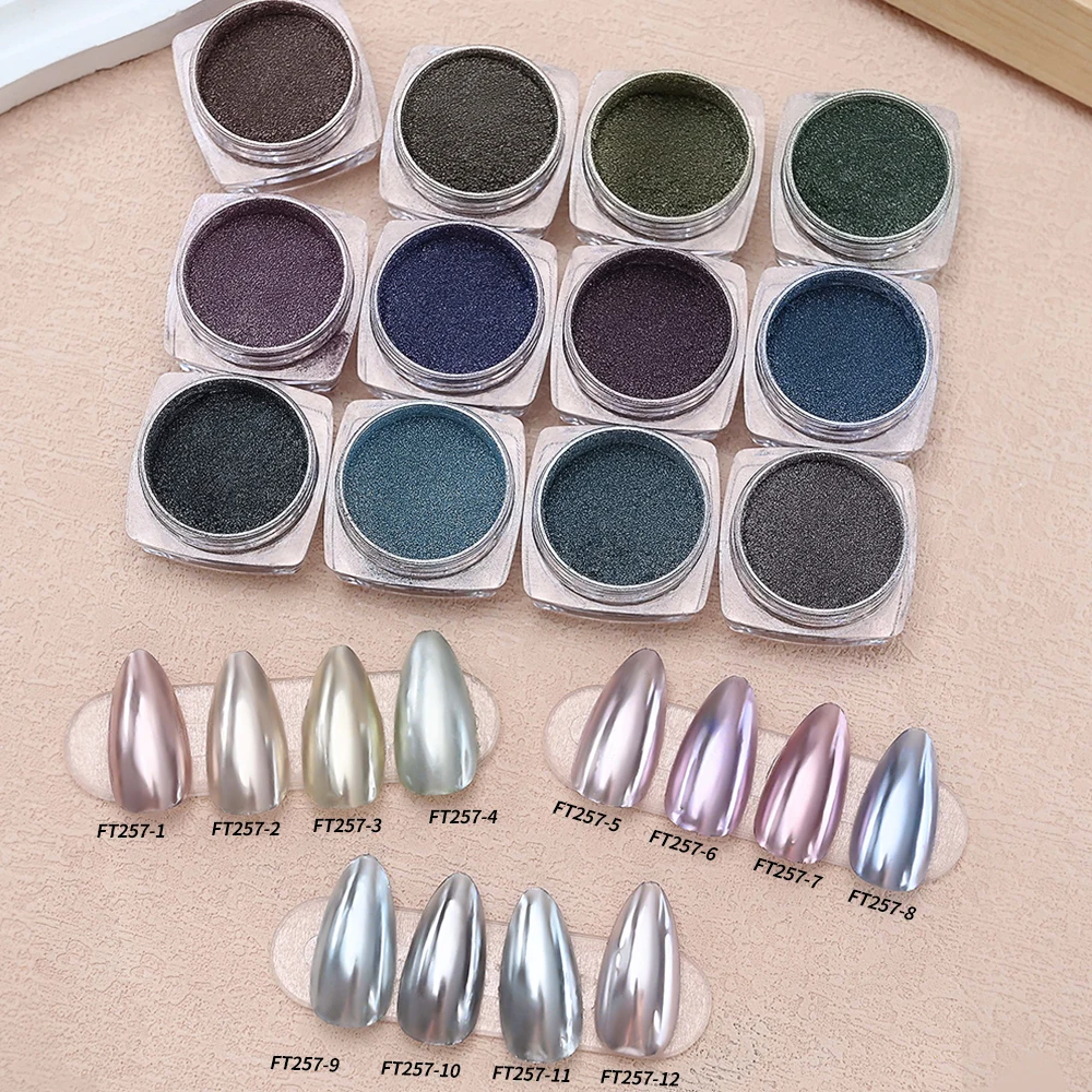 

12Jar/set Moonlight Mirror Nails Powder Glitter Dust Chrome Metallic Chameleon Nail Glitter Powder Pigments DIY Manicure Dust