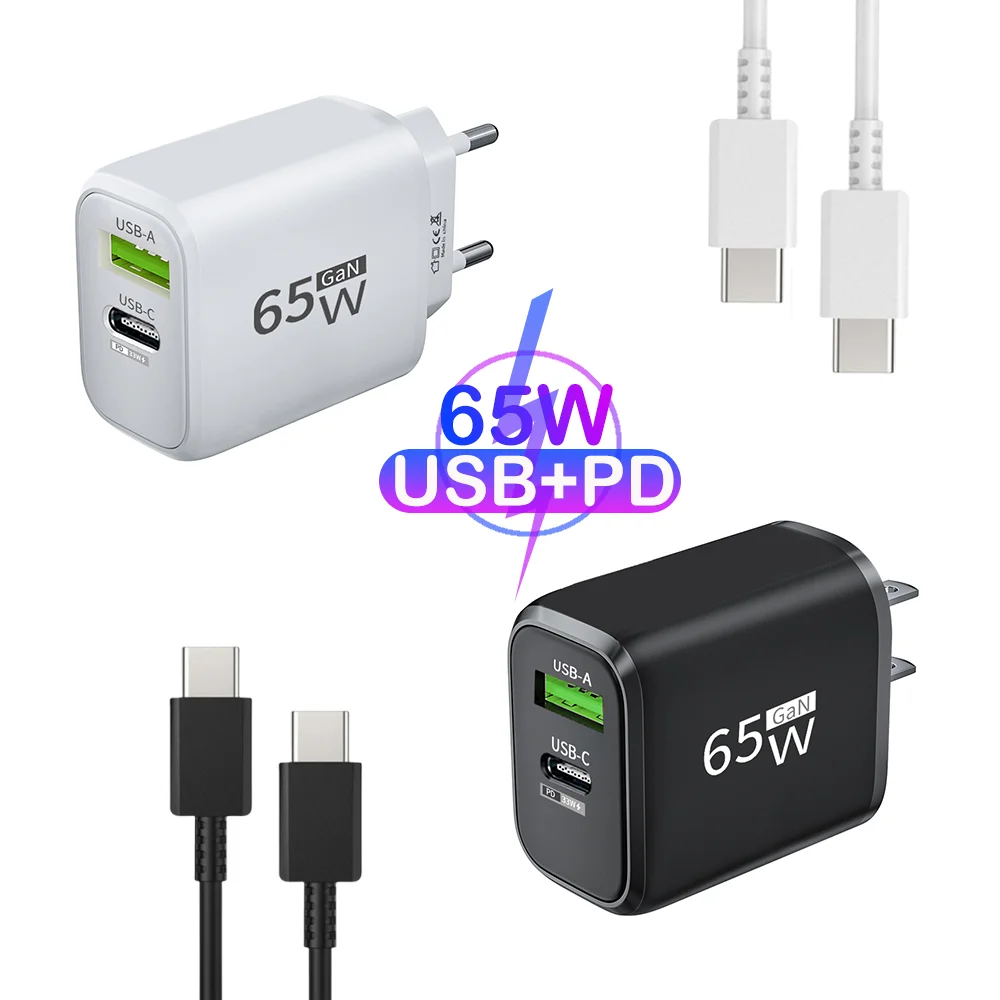 

Total 65W GaN Fast QC3.0 Charging Mobile Phone EU/US Plug Adapter USB-A/C Charger For iPhone Xiaomi Samsung Huawei Wall Charger