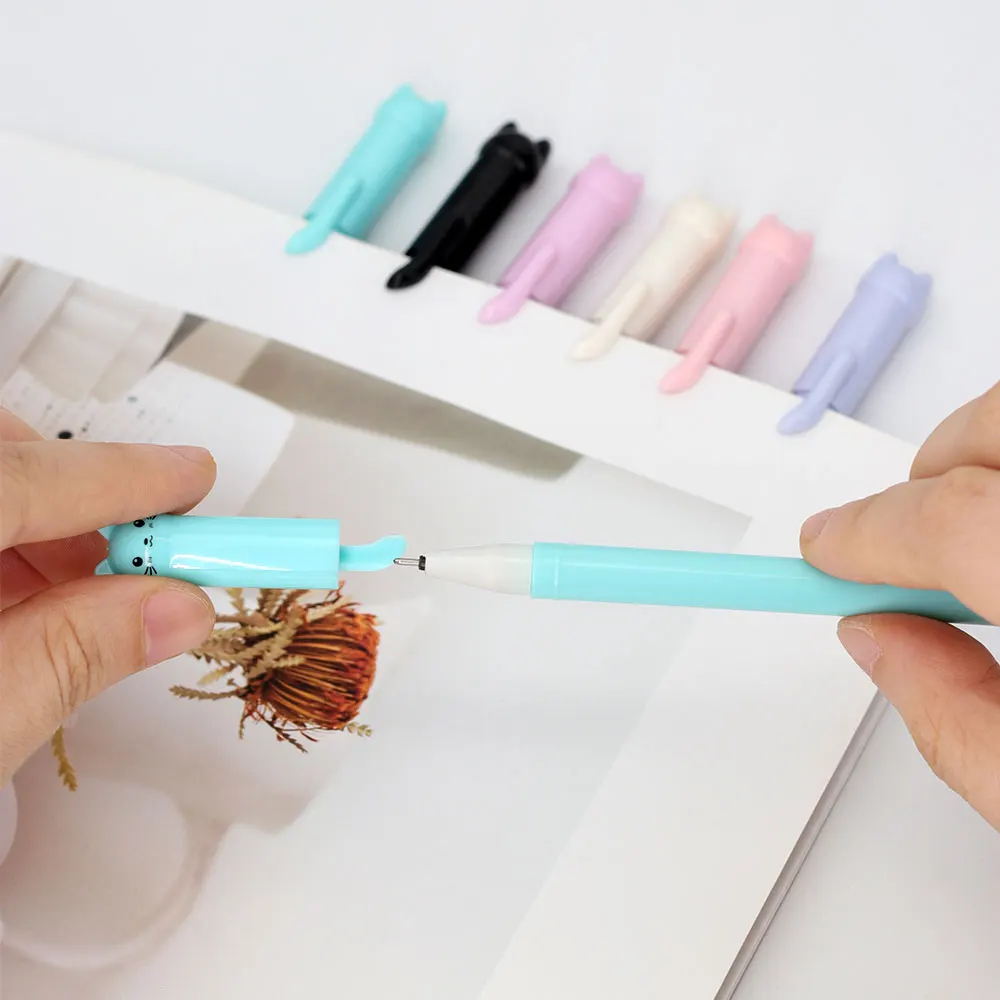 6/12 шт./компл., 0,5 мм, новый креативный набор стираемых гелевых ручек для кошек, моющаяся ручка, гладкое письмо, черный, синий, волшебный стираемый стержень для заправки