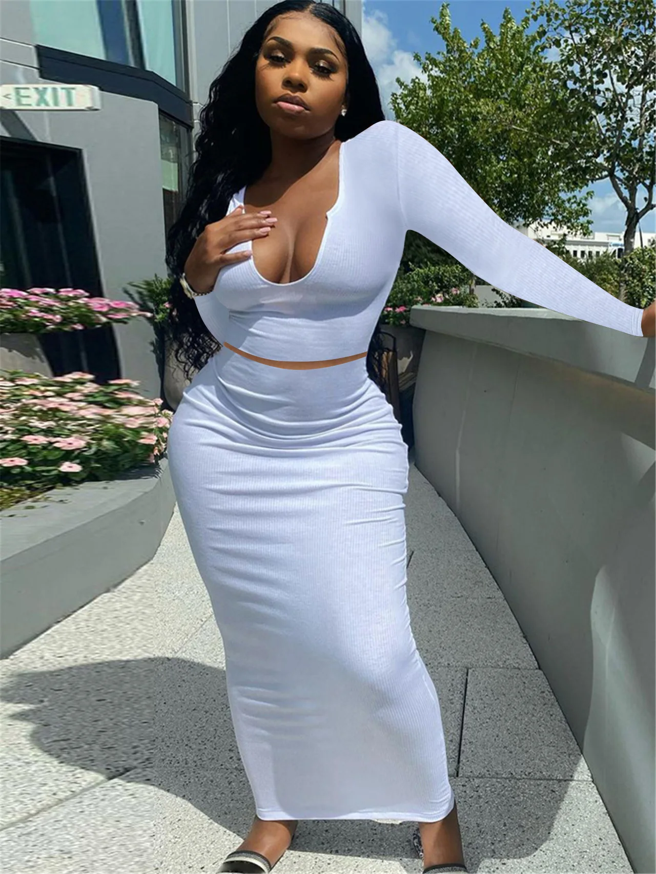 2024 Spring and Summer New Fashion Loose Comfortable Women's Sexy Europe V-neck Long-sleeved Short Top+Half Skirt Two-piece Set