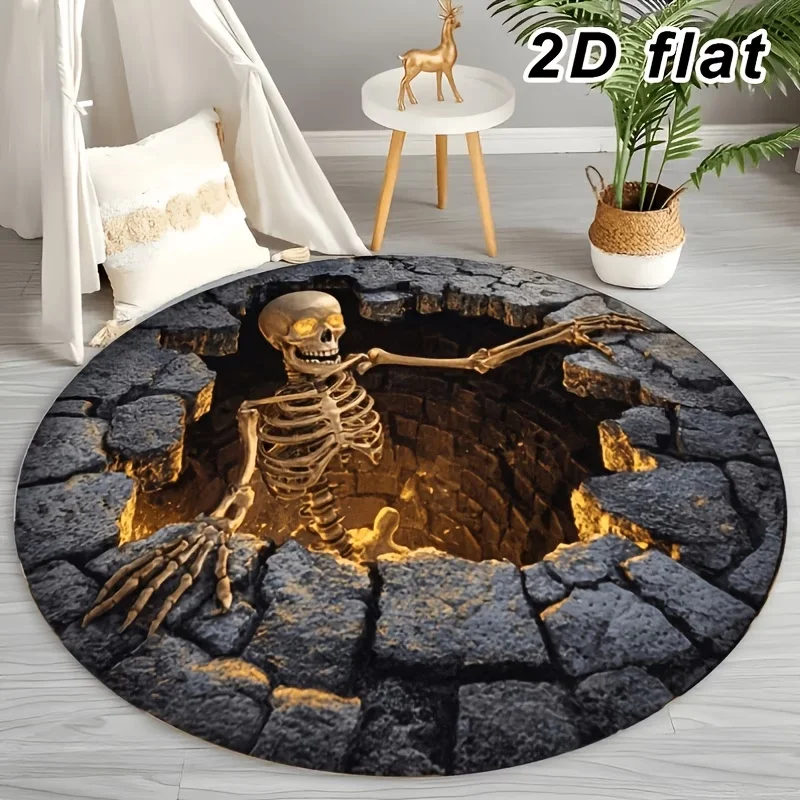 Halloween Area Rugs 3D Illusion Pit Lava Skeleton Black Bricks Back Door Office Festive Home Decor Floor Mat Large Carpet