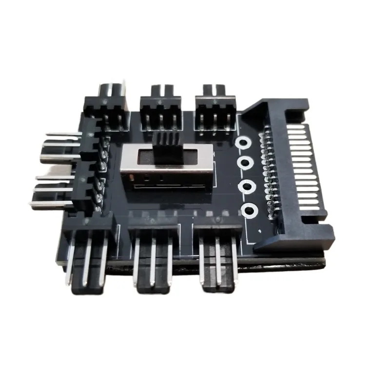 Computer Host Case SATA 1 to 8 Multi Way Splitter Cooling Fan Hub 3Pin 12V Power Cable Socket PCB 2 Level Speed Controller