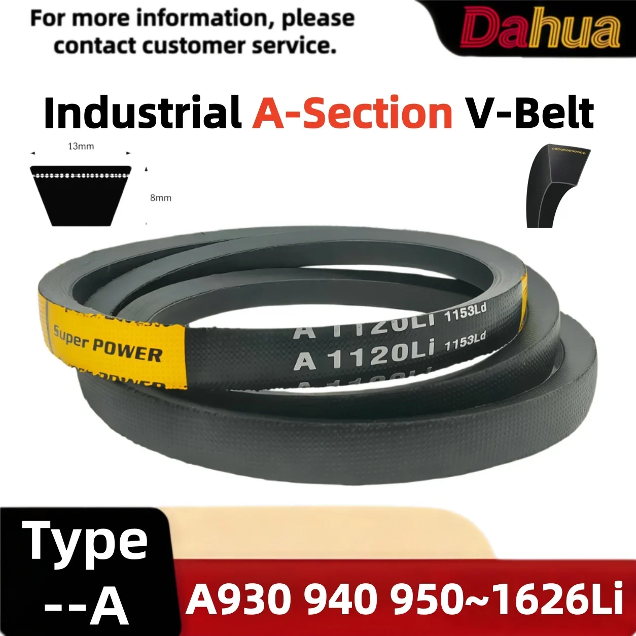 Industrial Sanwei A-Section V-Belt 13x8mm 40° A930Li-A1626Li heavy-duty for pumps, fans compressors conveyors machine tools