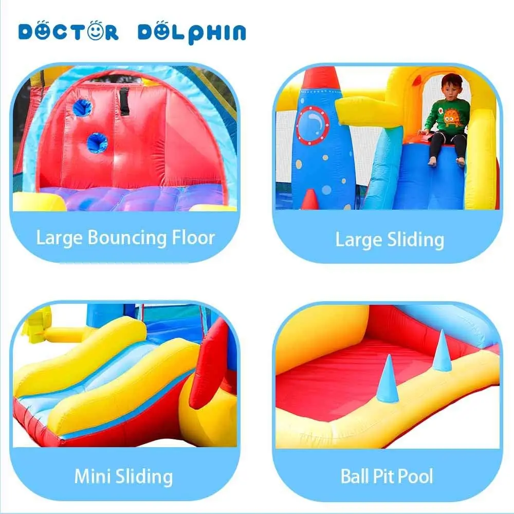 Dolphin Inflatable Rocket Bounce House with Blower,Inflatable Bouncy House for Kids Outdoor,Toddle Jumping Bounce House w