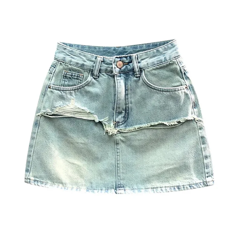 

Casual Splicing High Waisted Denim Short Skirt For Women Clothes 2024 Summer Cowboy Skirts New Retro A-line Wrap Hip Jeans Skirt