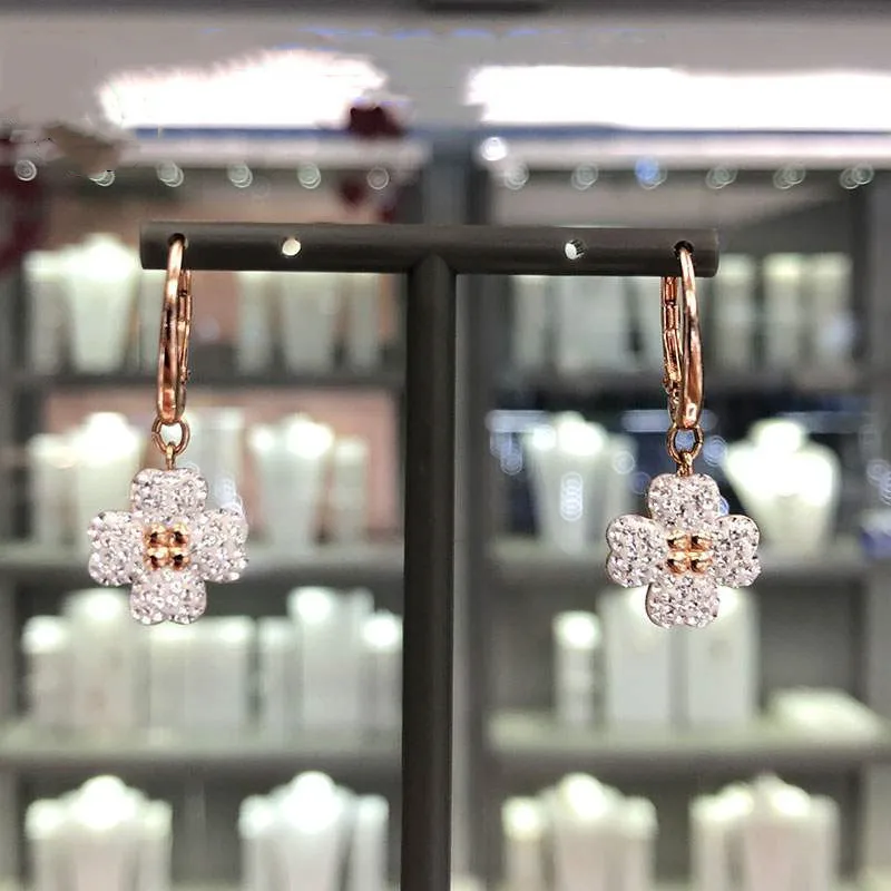 Buy One Get One Free S925 Sterling Silver Full Diamond Flower Bella Style Earrings for Women's Fashion Trend