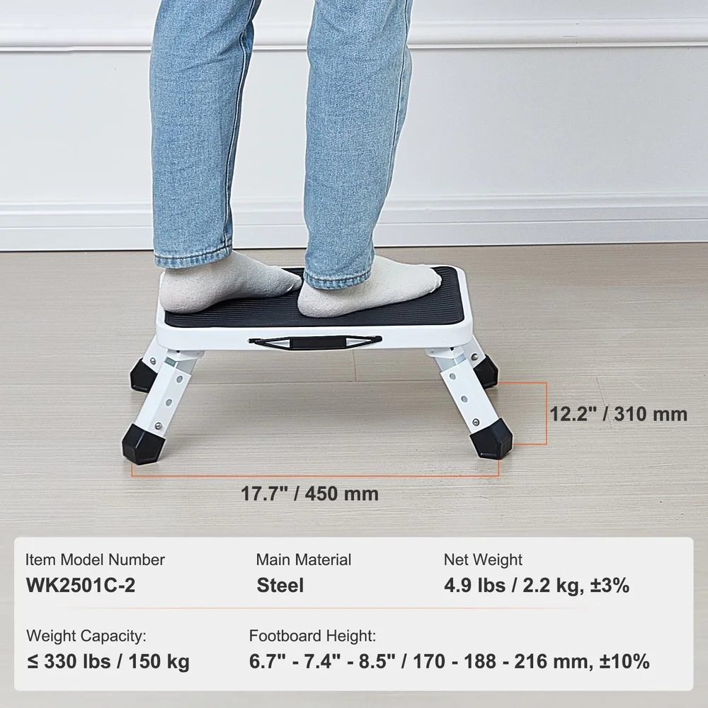Foldable Metal Step Stool 330lbs Load Capacity Height Adjustable Ladder Non-Slip Compact Easy Reach Utility Stool Home Office RV