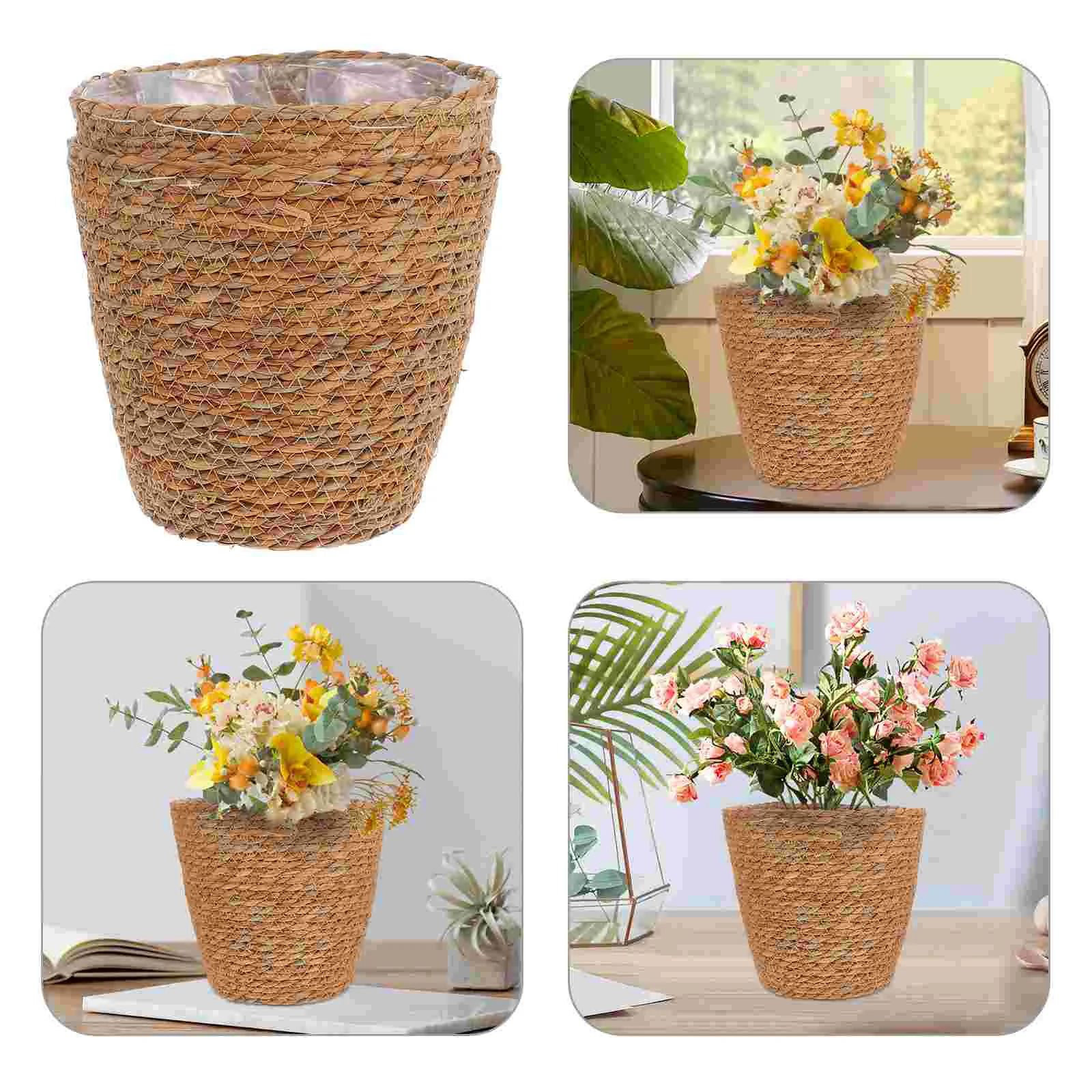 

Flowerpot Seagrass Plant Home Storage Baskets Woven Retro Flowers Saucers for Outdoors