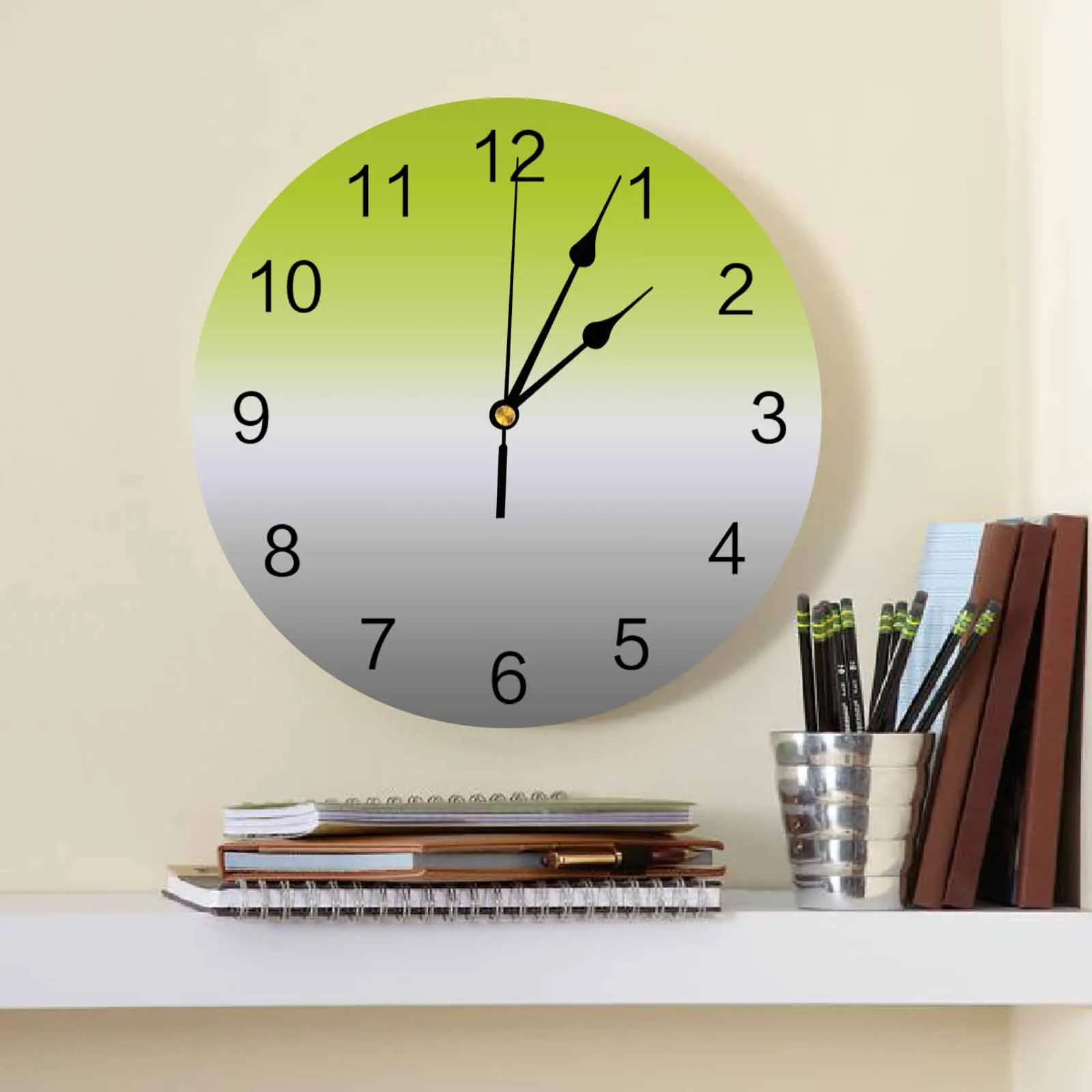 Green Grey Gradient Abstract PVC Wall Clock Bedroom Decoration Wall Clock Modern Design Home Decore Wall Digital Clock