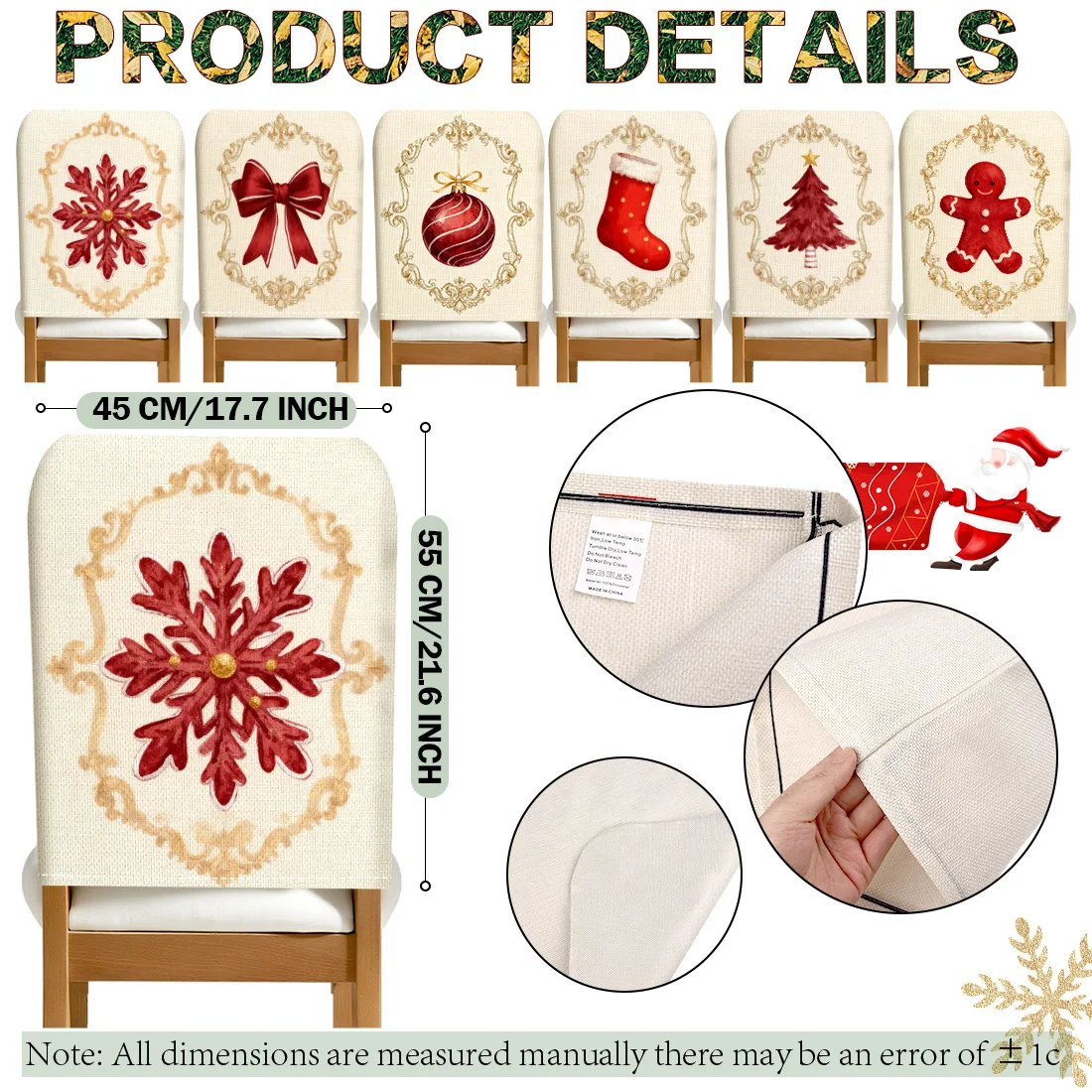 Christmas Snowflake Bow Chair Cover Slipcovers Set of 2/4/6 100% Polyester Dining Room Office Banquet Chair Protective Cover