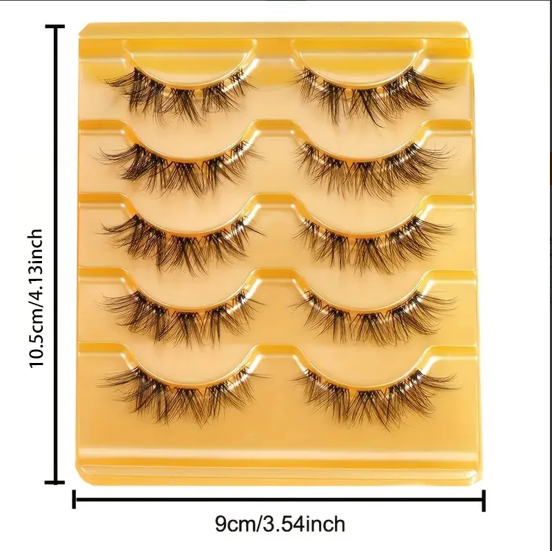 5 أزواج من الرموش الصناعية الطبيعية الطويلة على شكل ثعلب، ساق شفافة، خفيفة الوزن ومريحة، مناسبة للاستخدام اليومي أو المناسبات الخاصة