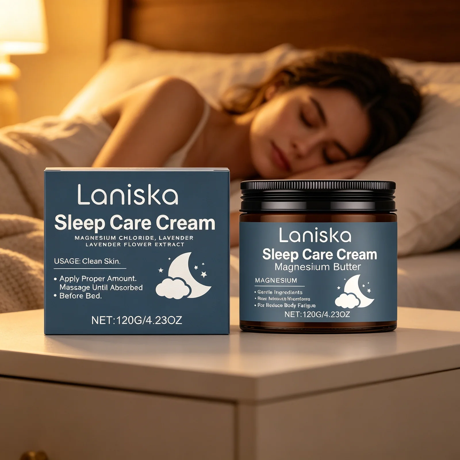 Crema de Magnesio Laniska, Mejora la Calidad del Sueño, Alivia el Estrés en Adultos, Reduce el Insomnio y la Ansiedad, Crema para Dormir con Lavanda