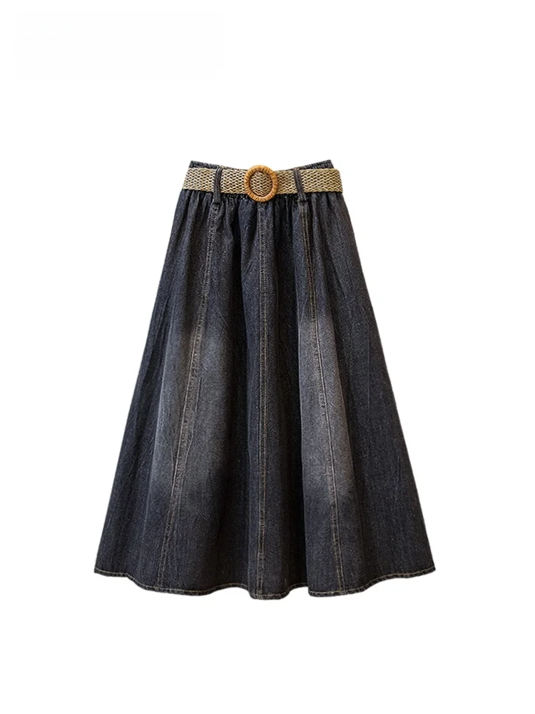 

High Waist Denim Skirt for plus Size Women Spring New Sle Retro Anti-Aging Faionable Skirts Casual Commute Polyester...