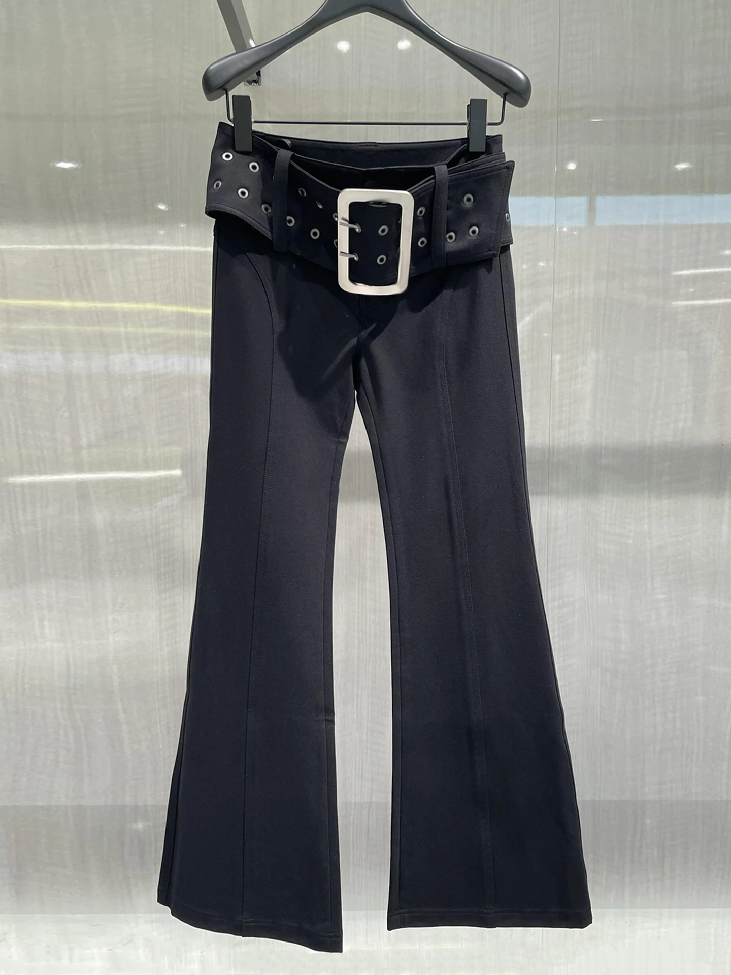 

High Waist Bell Bottom Jeans for Women Casual High Waist Black Denim with Belt Spring Summer Fashion Wide Leg Pants