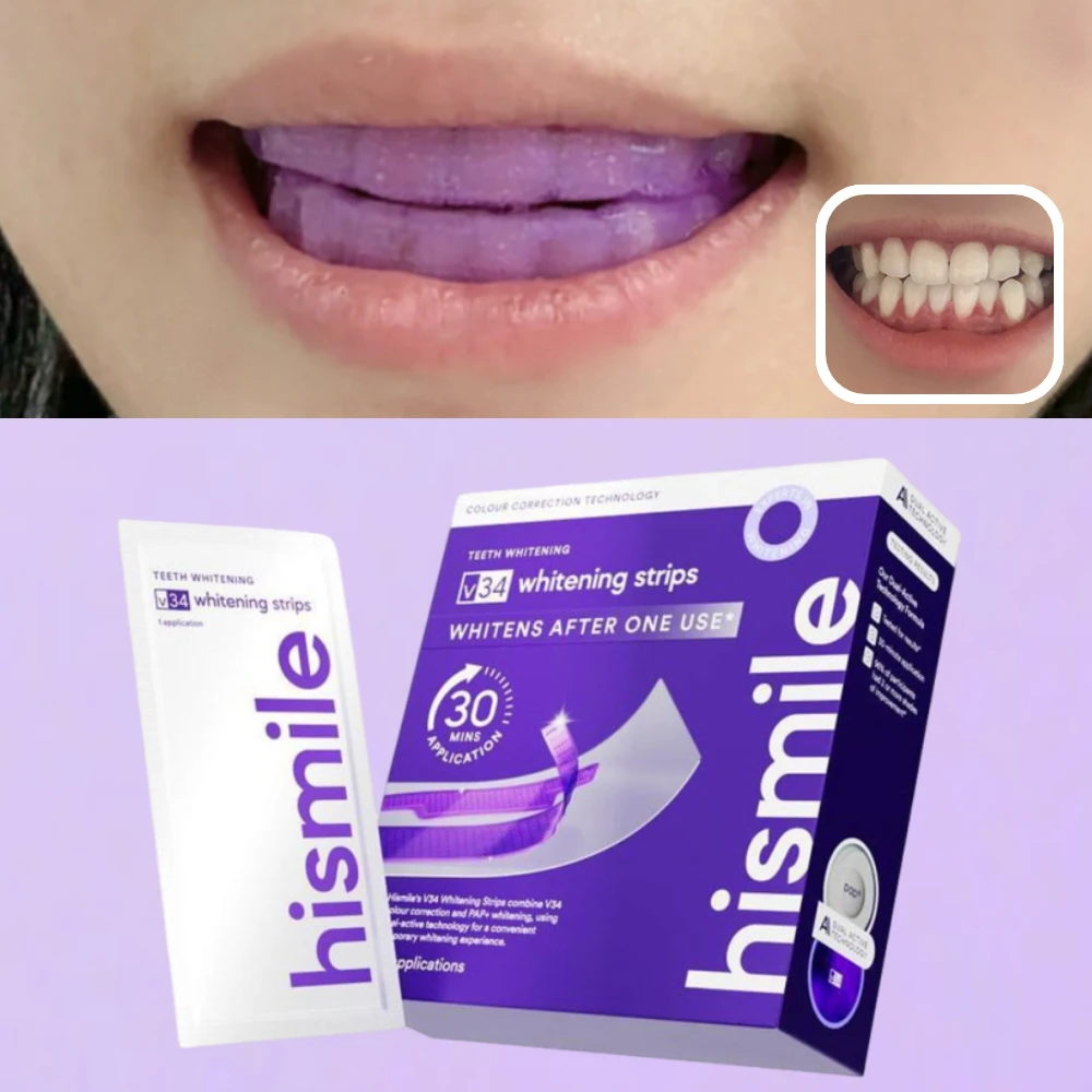 

Hismile V34 Purple Teeth Whitening Strips - Remove Coffee/Tea/Yellow Stains, Improves Yellowing, Safe For Daily Use & Brighten