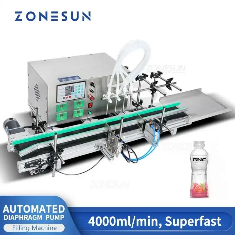 

ZONESUN Full Automatic Filling Machine Desktop CNC With Conveyor For Perfume Bottle Water Liquid Filler