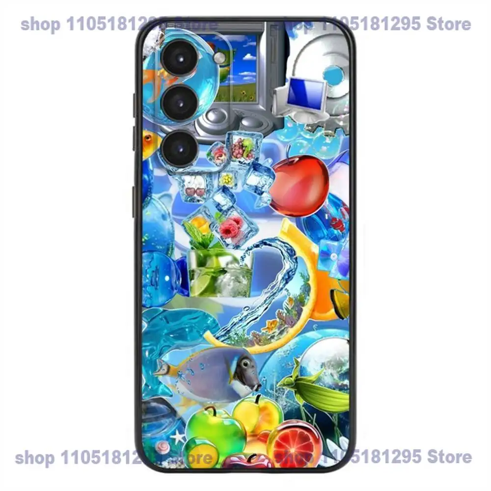 Funda de teléfono Frutiger Aero para Samsung Galaxy A32,21s,22,31,52,53,72,73, Note20,8,9,10 funda negra de silicona suave