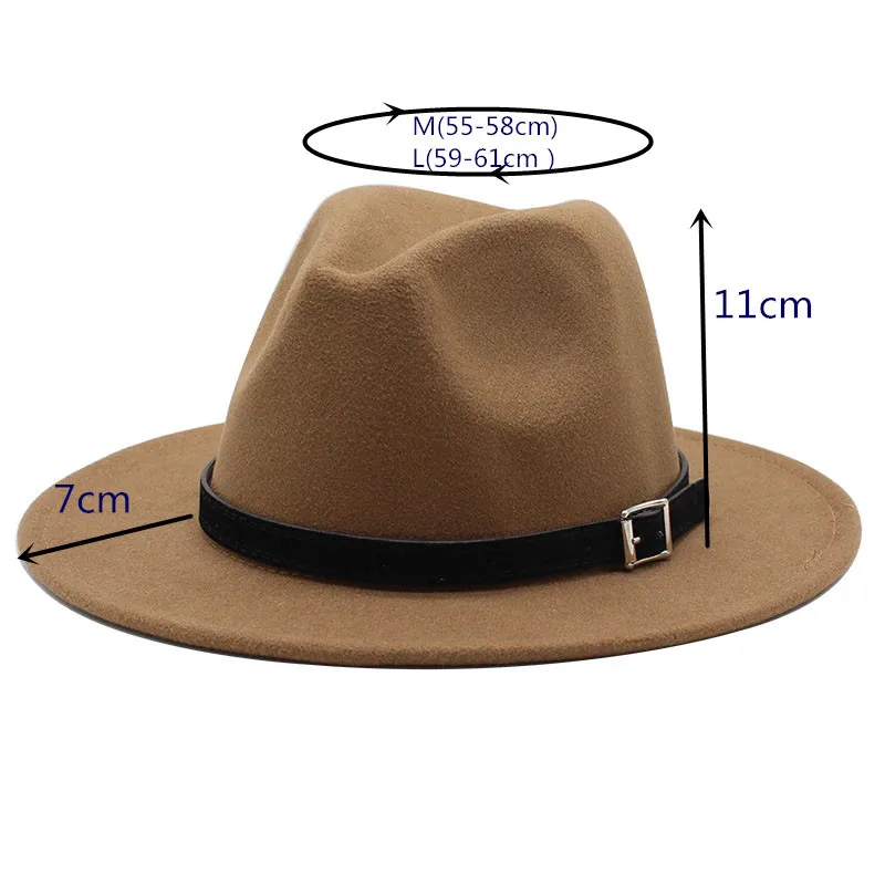 AliExpress Hot Metal Simplicity Black Belt Flat Brim Wide Brim All Match Fedora Hat Woolen Hat