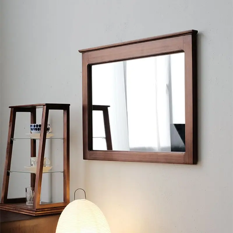 American coffee shop decorative mirror wall-mounted square solid wood bathroom mirror