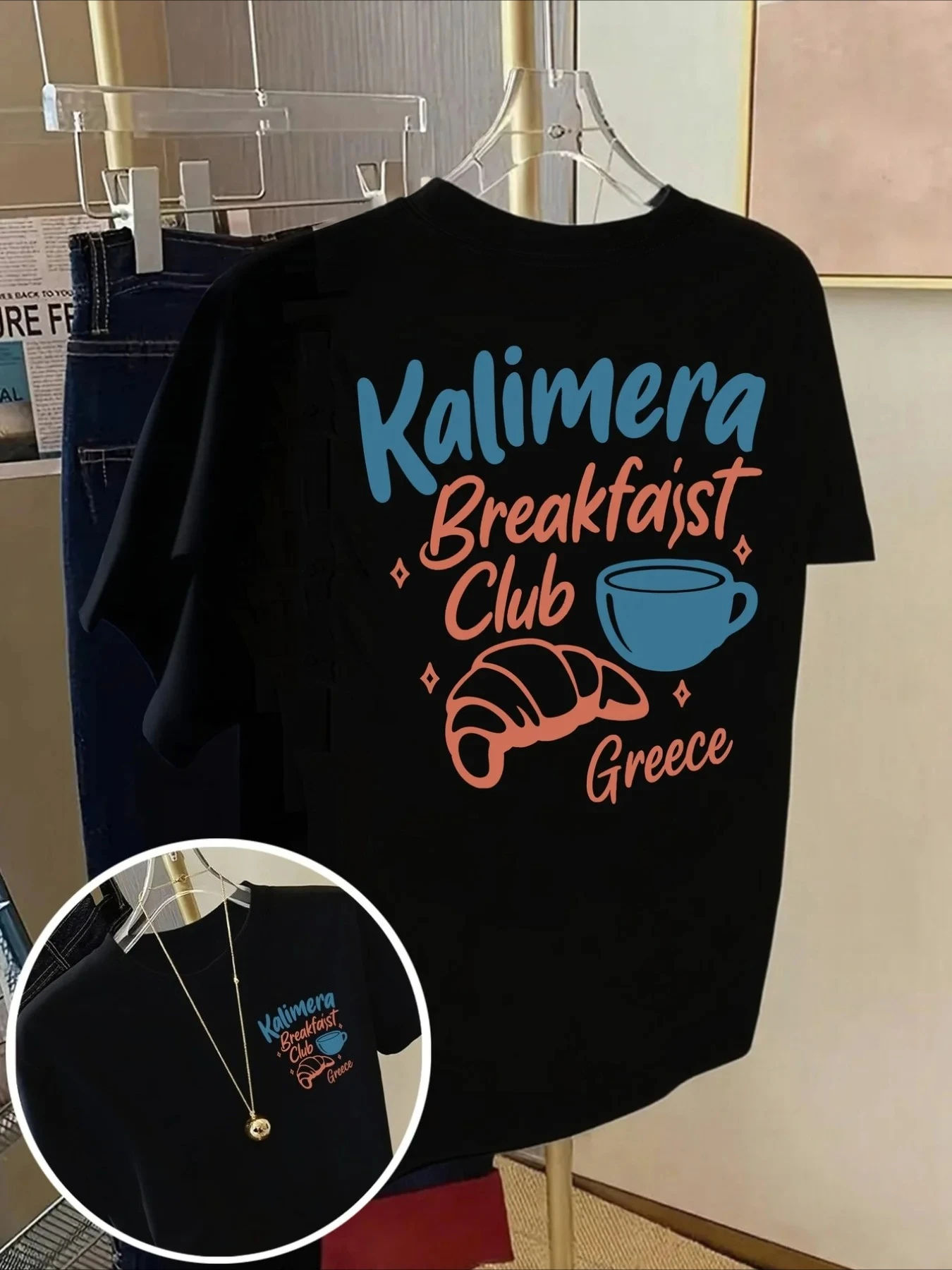 Trendy Kalimera Letter Print T Shirt Women Double Sided Graphic Tee Summer Fashion Short Sleeve O-Neck Y2k Sale Clothes 2000s