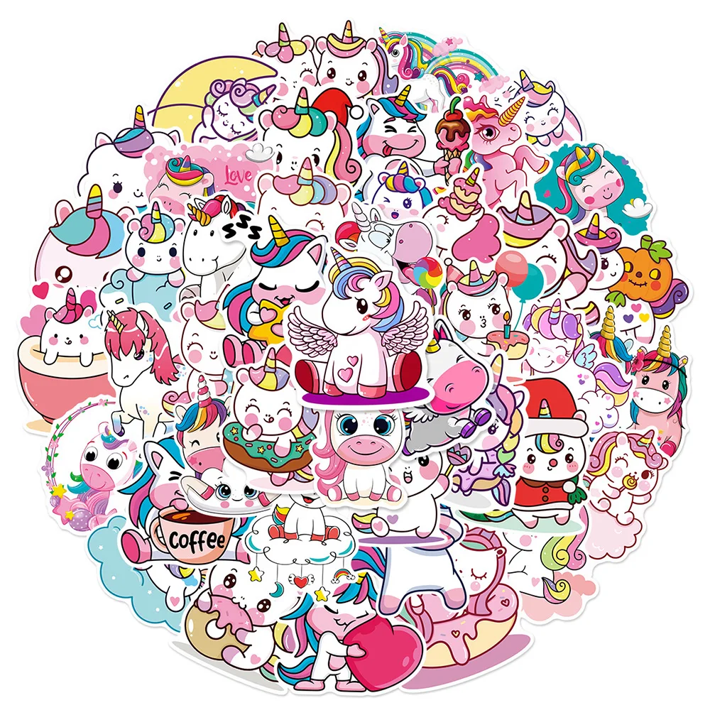 

10/30/50pcs Rainbow Unicorn Cartoon Stickers Cute Graffiti Decals Waterproof DIY Stationery Phone Notebook Kawaii Sticker Decor
