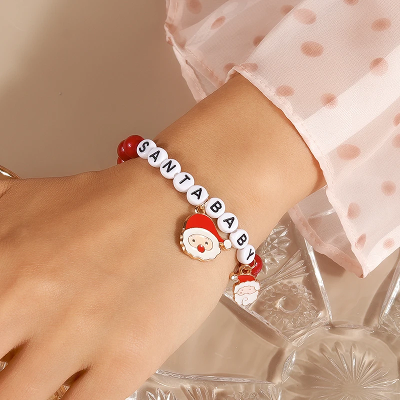 Modisches handgefertigtes Perlenarmband für Damen, Weihnachtsbaum-, Hirsch- und Glockenanhänger, Armband für Mädchen, Freundschaft, Party, Festival, Schmuck, Geschenke – Detail 4