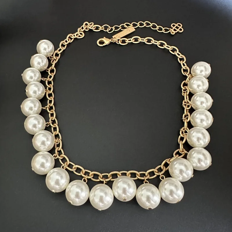 Fashion New Statement Large Glass Pearl Necklace for Women Elegant Choker Available in Two Colors