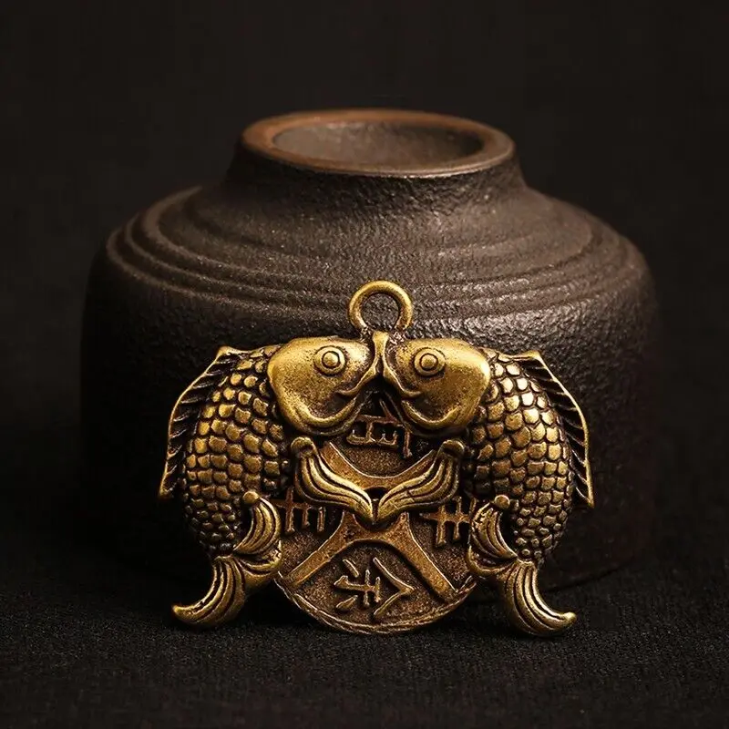 Pure Brass Fish Key Chain Vintage Feng Shui Hanging Key Gift Craft