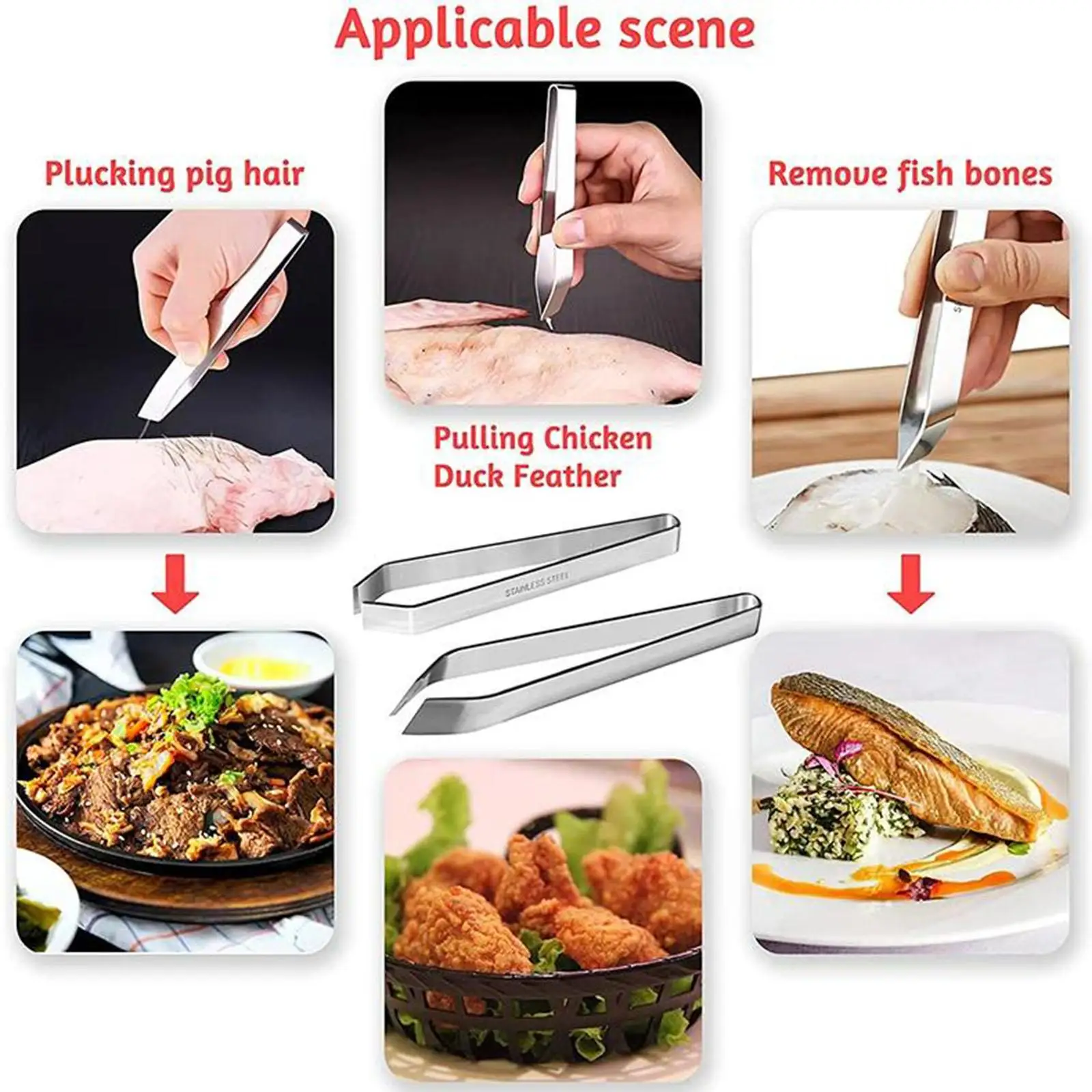 Fish Bone Tweezers Stainless Steel Flat Slant Tweezer Tongs Kitchen Tools for Food Preparation and Removing Bones