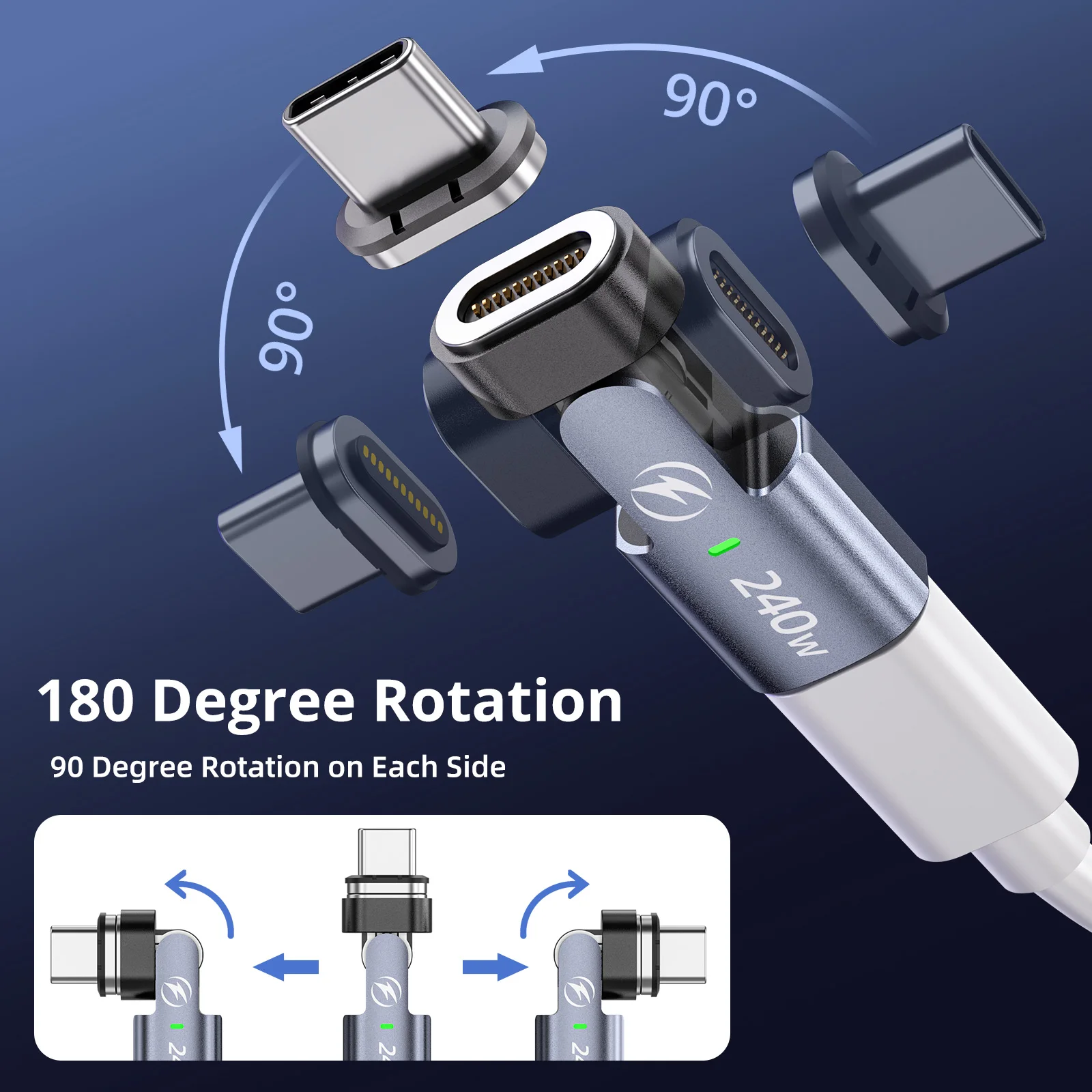 PD240W USB C إلى نوع C OTG محول 180 دوران 5A كابل شحن سريع محول البيانات آيفون 16 ماك بوك سامسونج شاومي المحمول