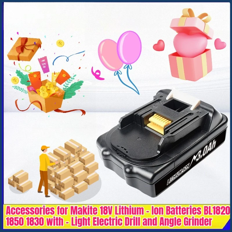 

for Makite 18V Lithium - Ion Batteries BL1820 1850 1830 with - Light Electric Drill Angle Grinder Tool Battery
